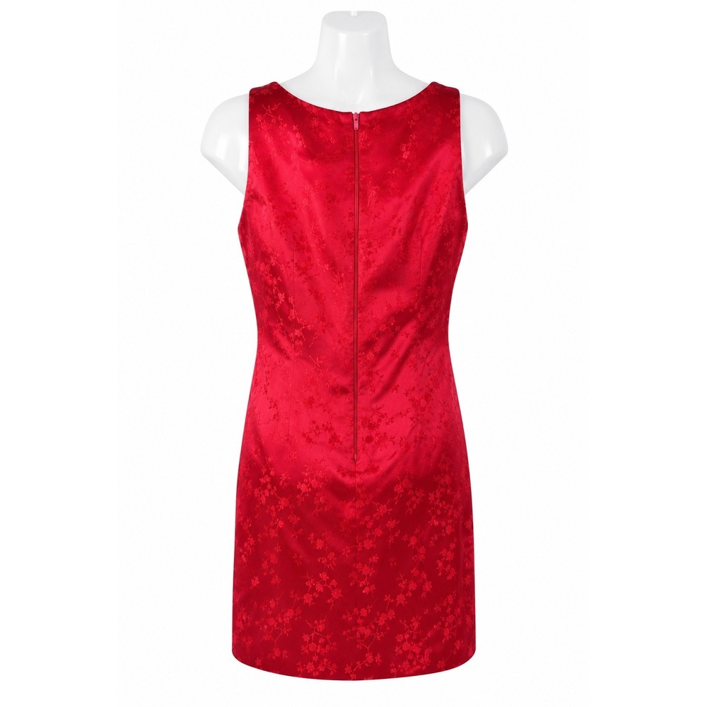 Y2K BeSmart Red Floral Jacquard Sheath Mini Dress USA Made Women's 5/6 - Picture 2 of 11